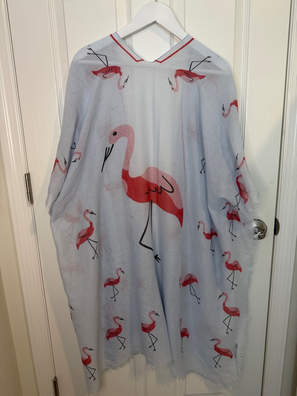 Light Blue Flamingo Print Kimono/bathing suit cover up 100% cotton - Picture 3 of 7